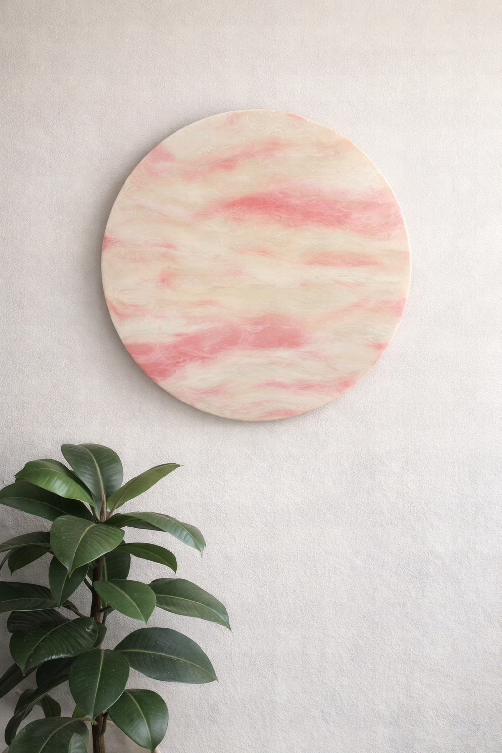 Pink Marble Resin Wall Art – Pearlescent Abstract Circle