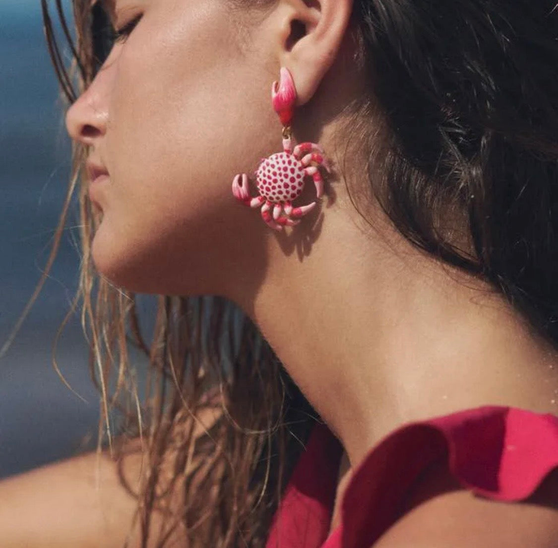 Polka Dot Crab Drop Earrings