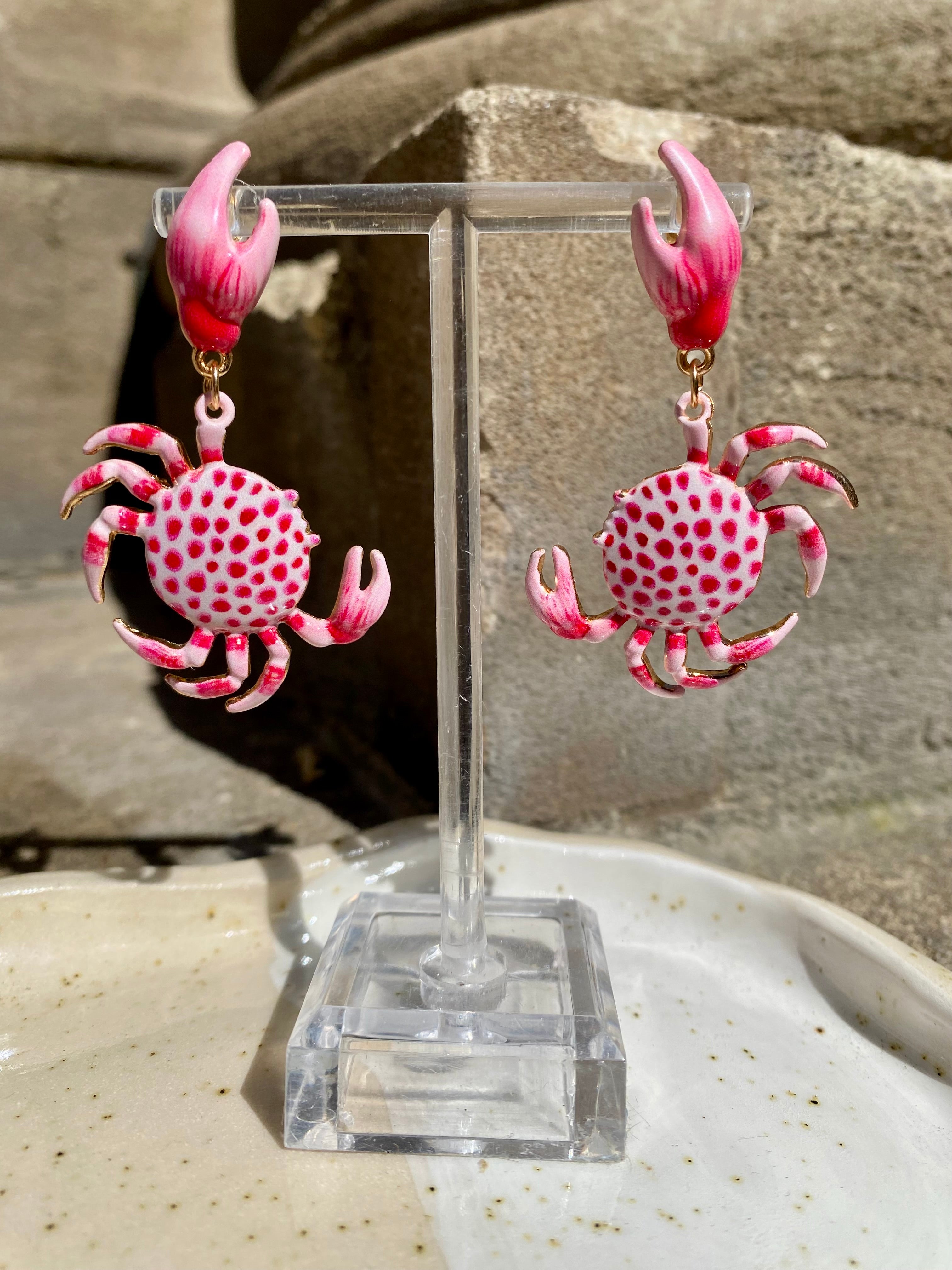 Polka Dot Crab Drop Earrings