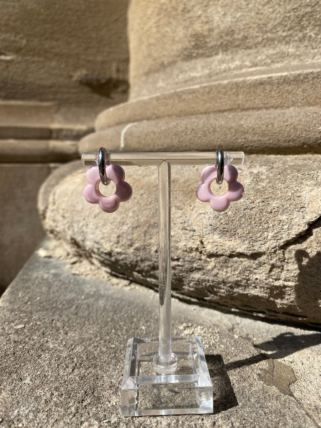 Pink Iridescent Flower Hoops