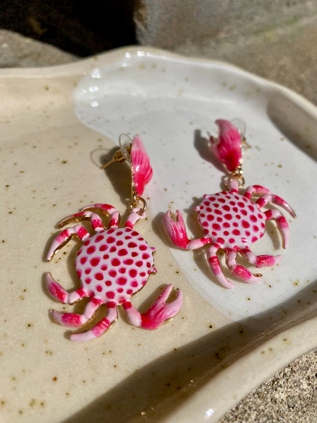 Polka Dot Crab Drop Earrings
