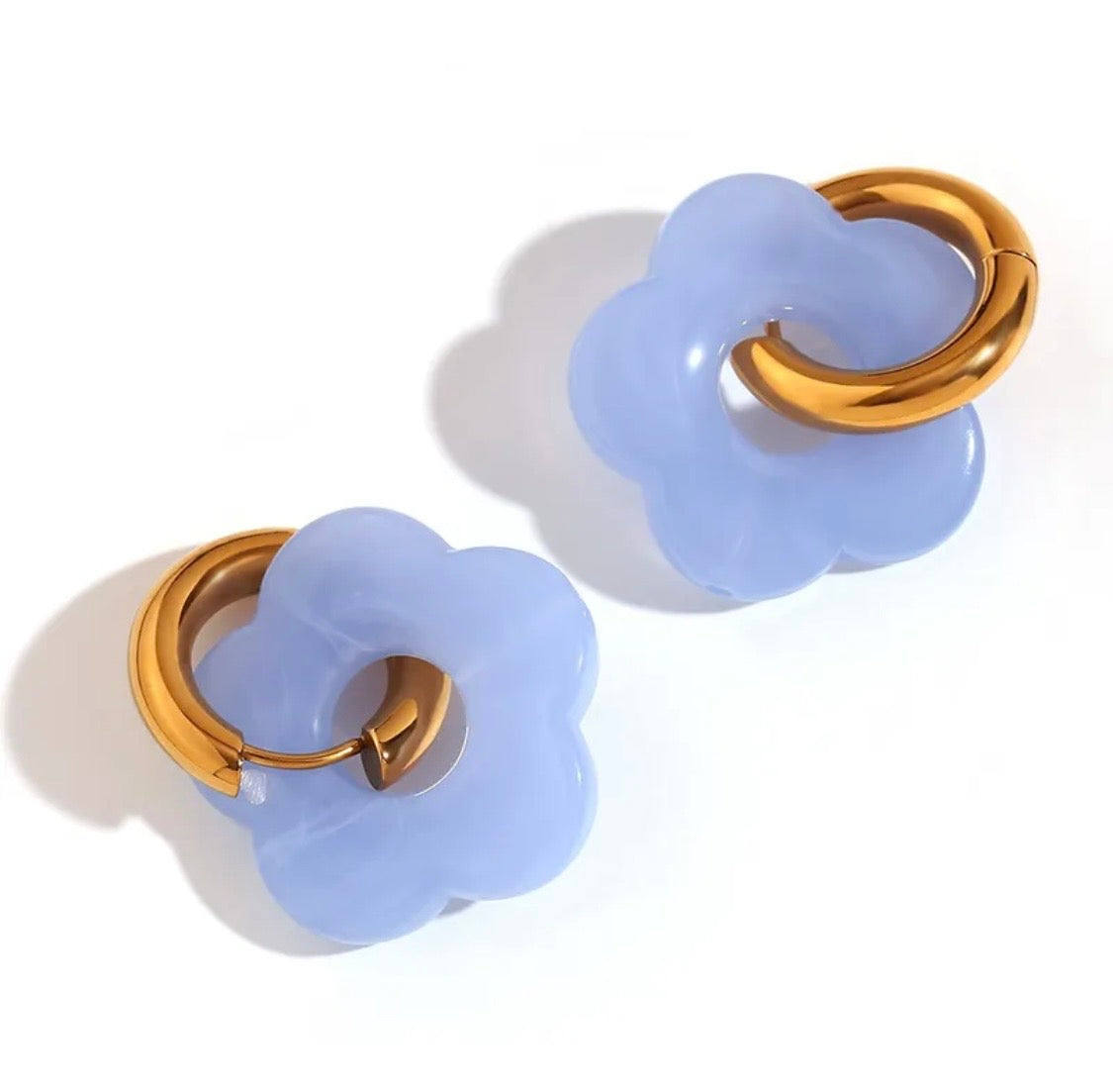 Large Resin Flower Charm Hoop Earrings