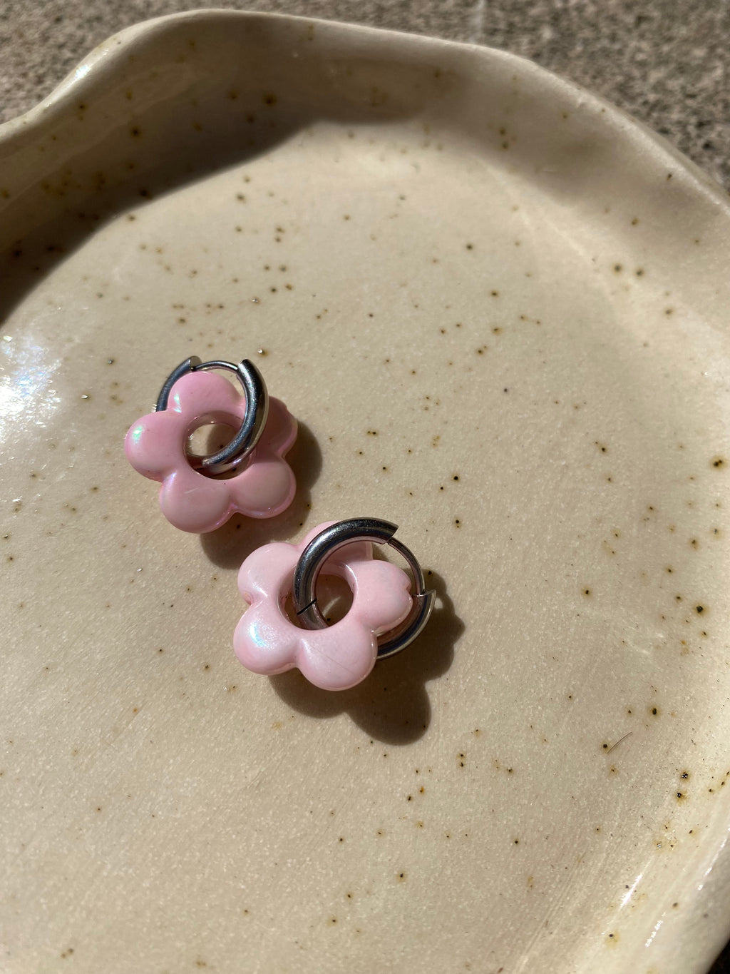 Pink Iridescent Flower Hoops