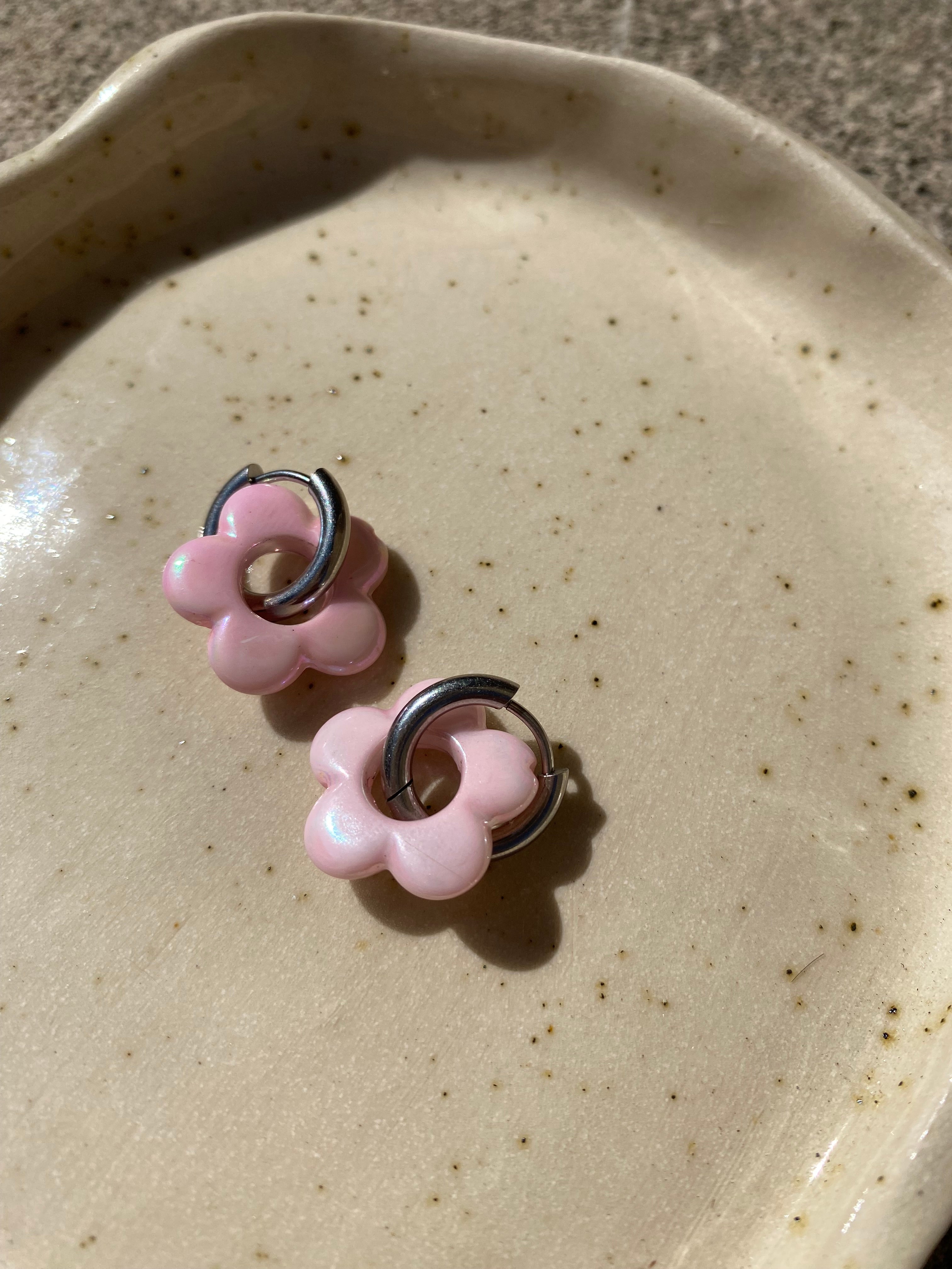 Pink Iridescent Flower Hoops