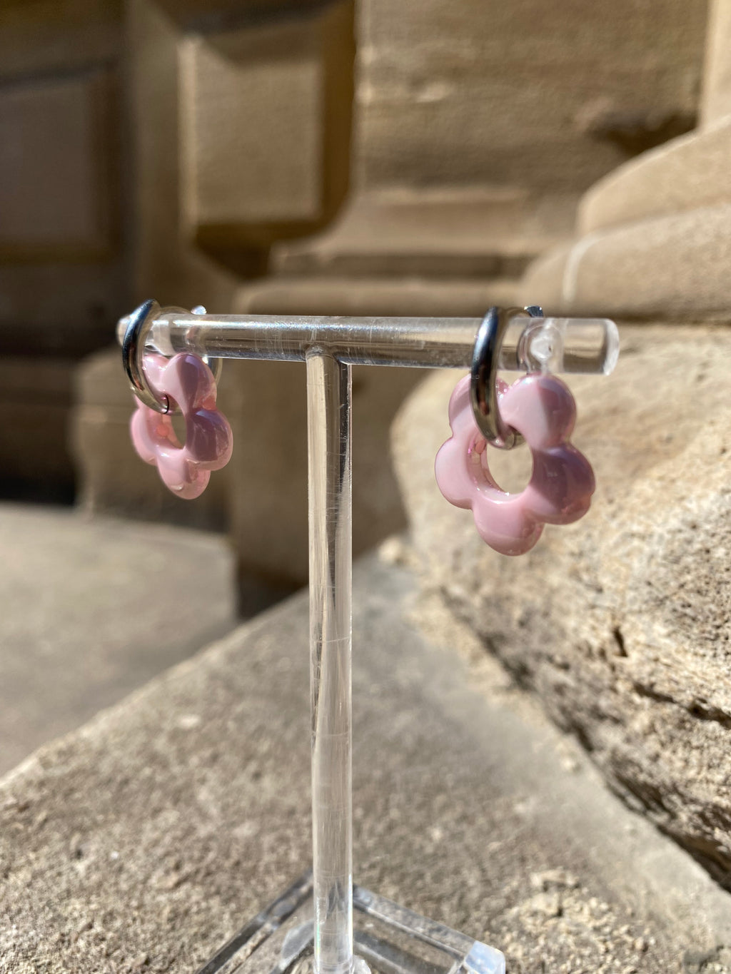 Pink Iridescent Flower Hoops