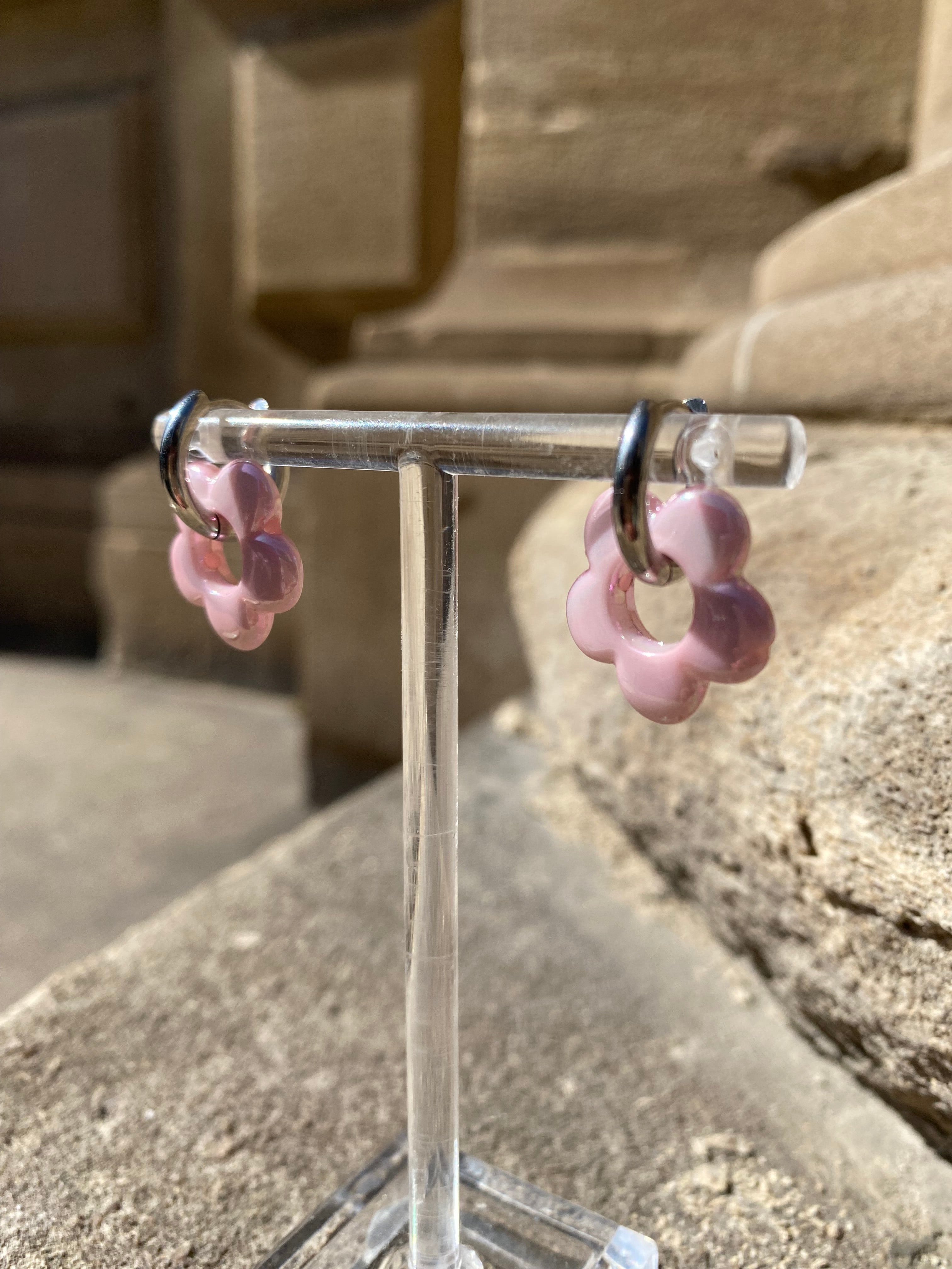 Pink Iridescent Flower Hoops
