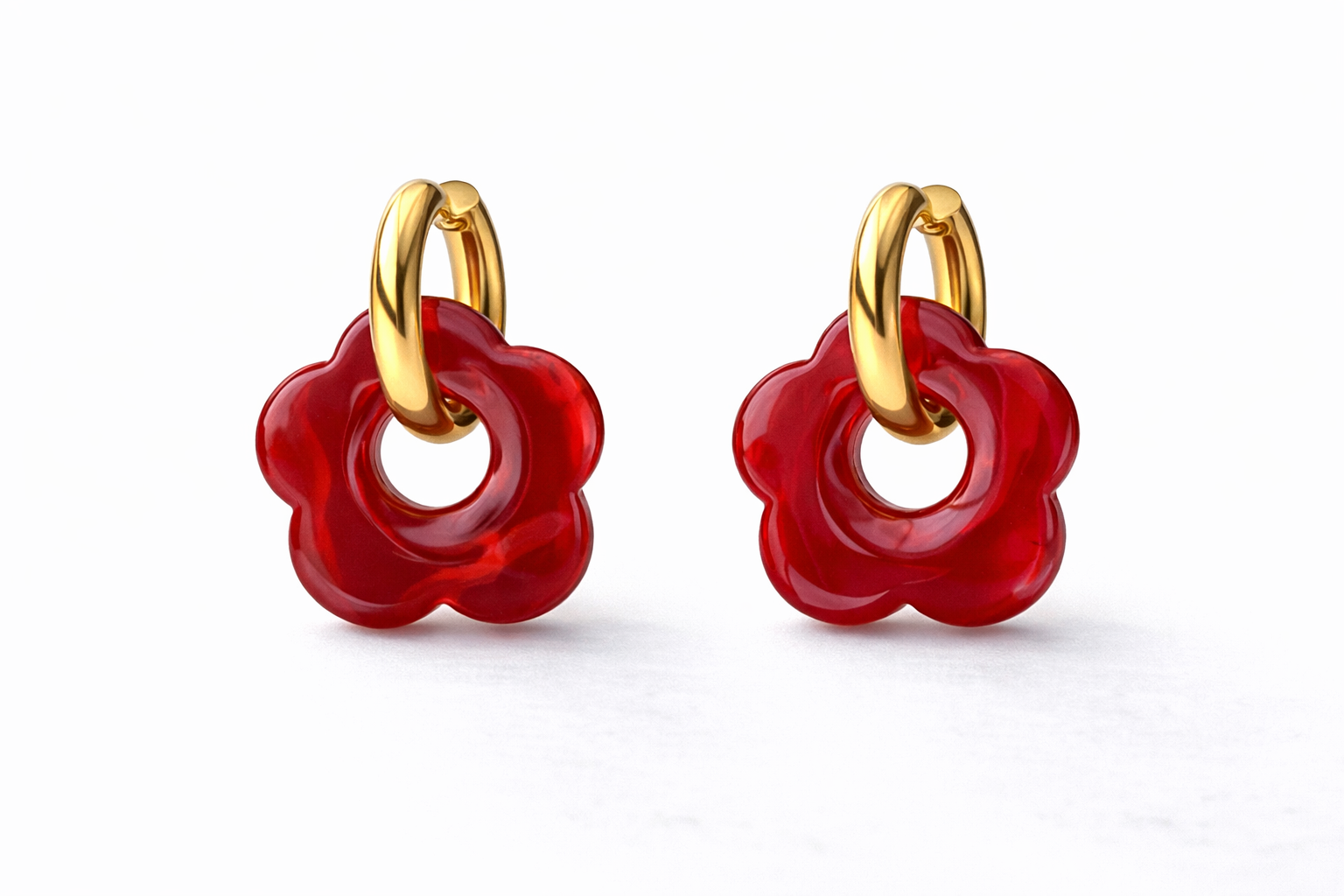 Large Resin Flower Charm Hoop Earrings