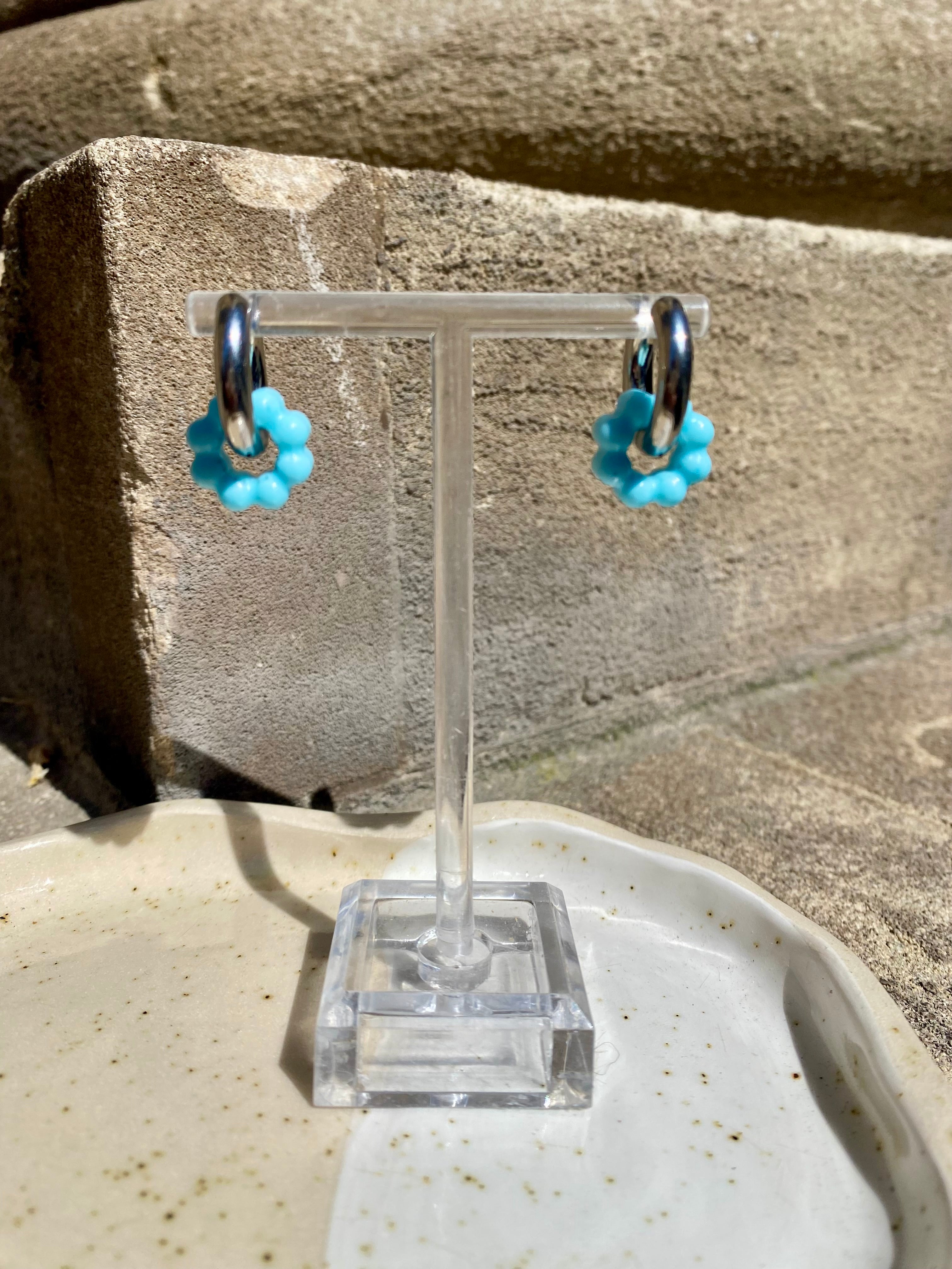 Bubble Flower Charm Hoops