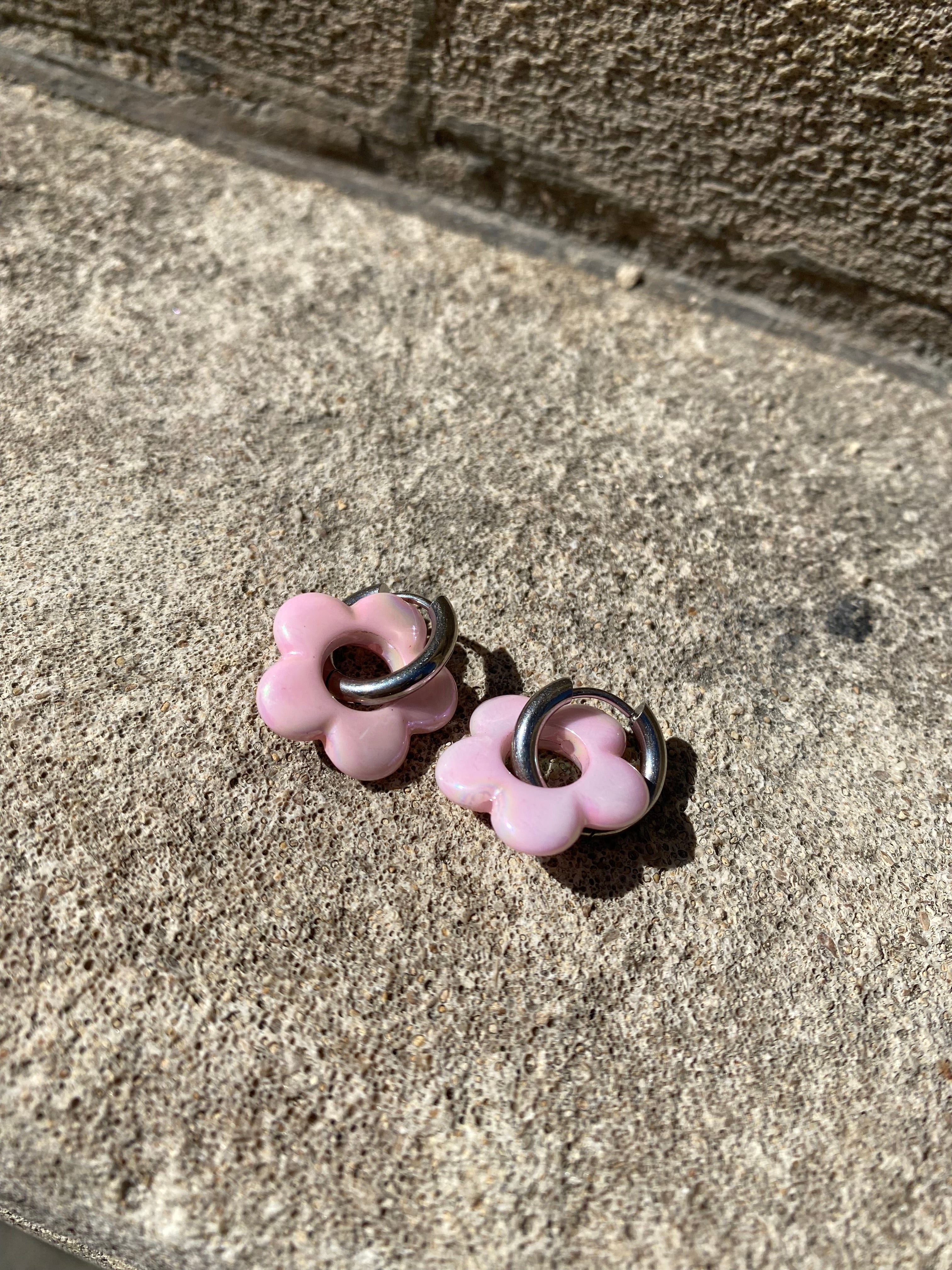 Pink Iridescent Flower Hoops
