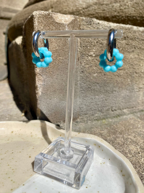 Bubble Flower Charm Hoops