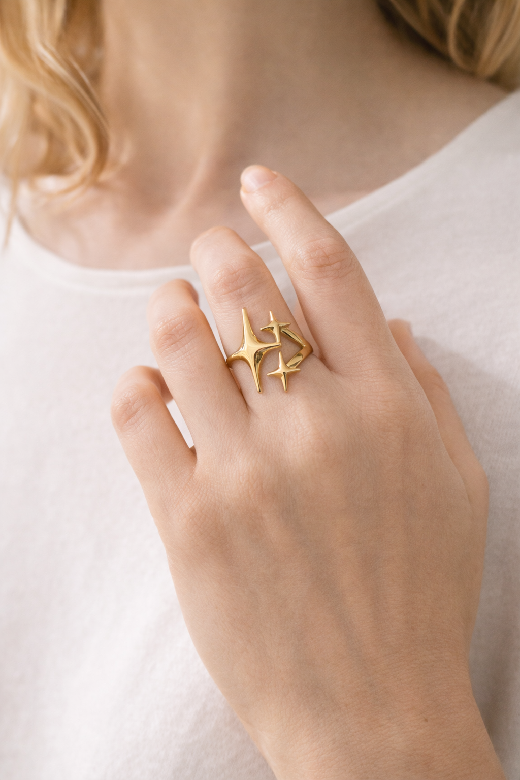 Waterproof Tarnish-Proof Starburst Ring – Gold Ion Plated Stainless Steel