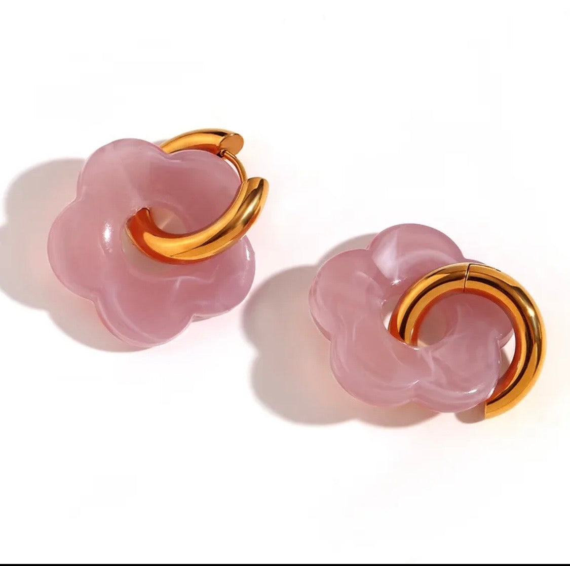 Large Resin Flower Charm Hoop Earrings