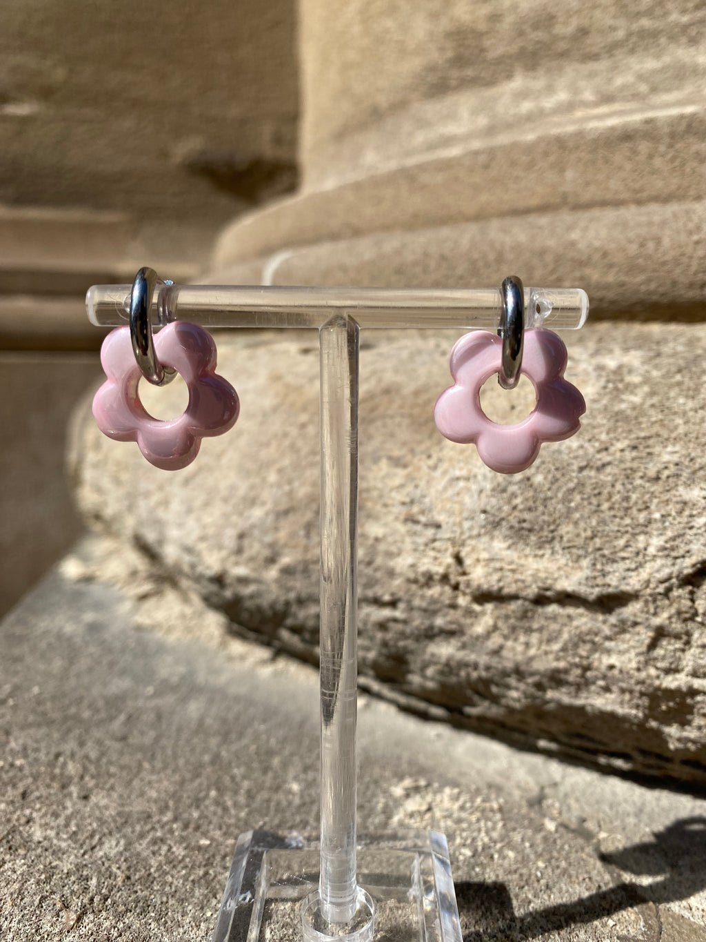 Pink Iridescent Flower Hoops