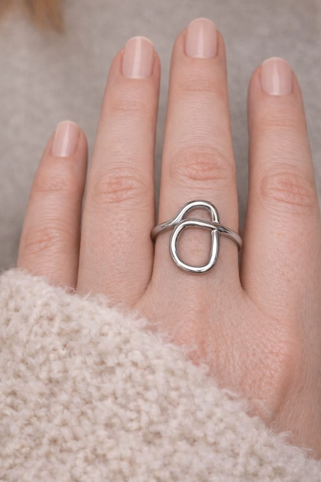 Waterproof Silver Sculptural Open Ring – Ion Plated Stainless Steel Tarnish-Resistant Minimalist Statement Ring