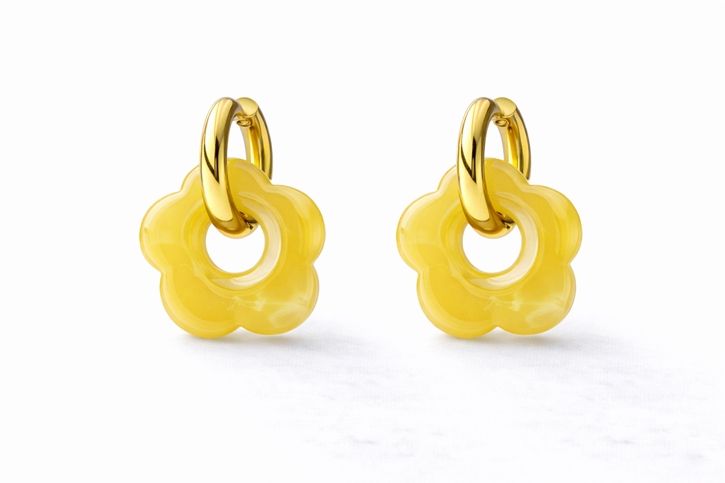Large Resin Flower Charm Hoop Earrings
