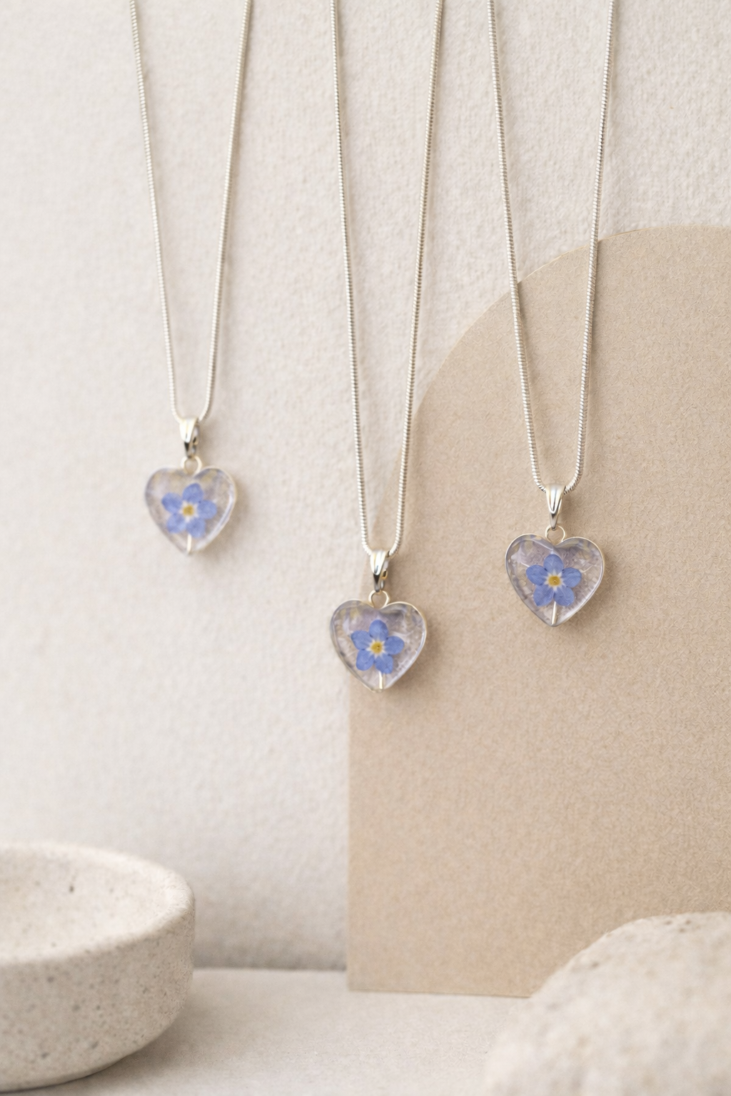 Forget-Me-Not Heart Resin Necklace