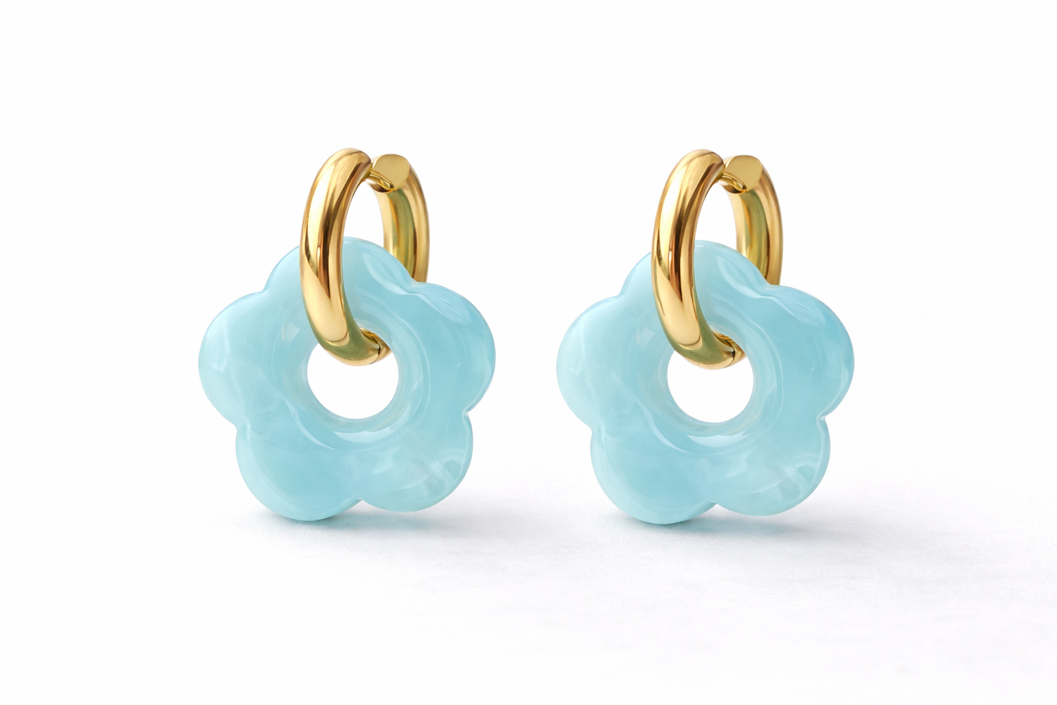 Large Resin Flower Charm Hoop Earrings