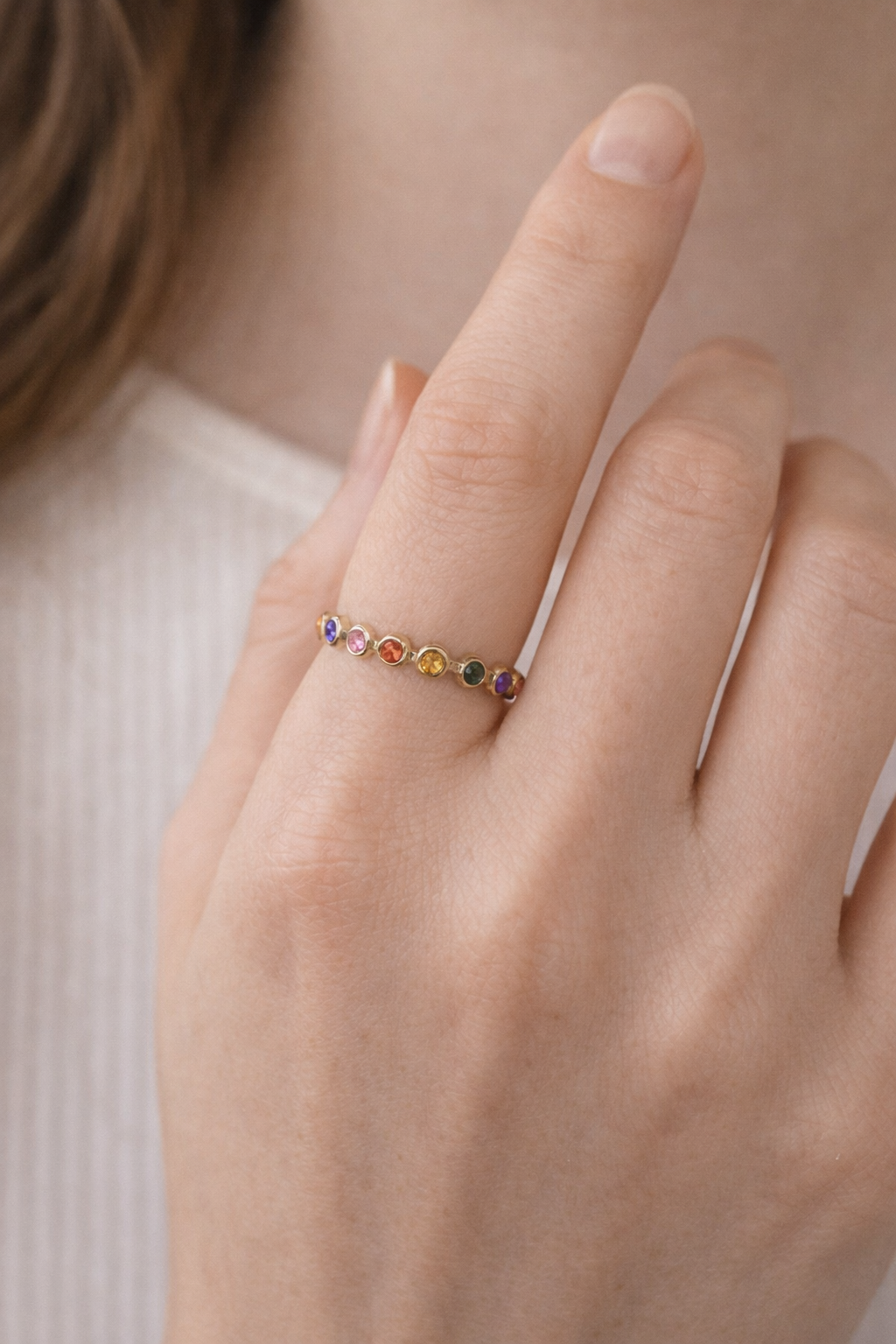 Waterproof Tarnish-Proof Rainbow Ring – Gold Ion Plated Stainless Steel