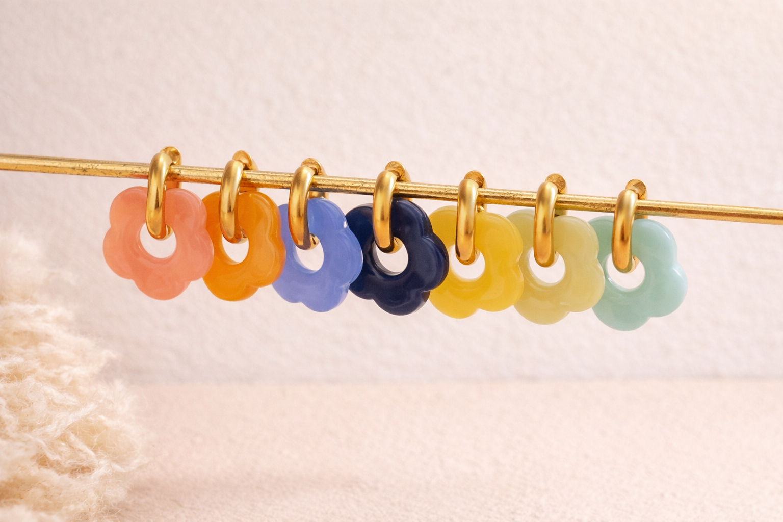 Large Resin Flower Charm Hoop Earrings