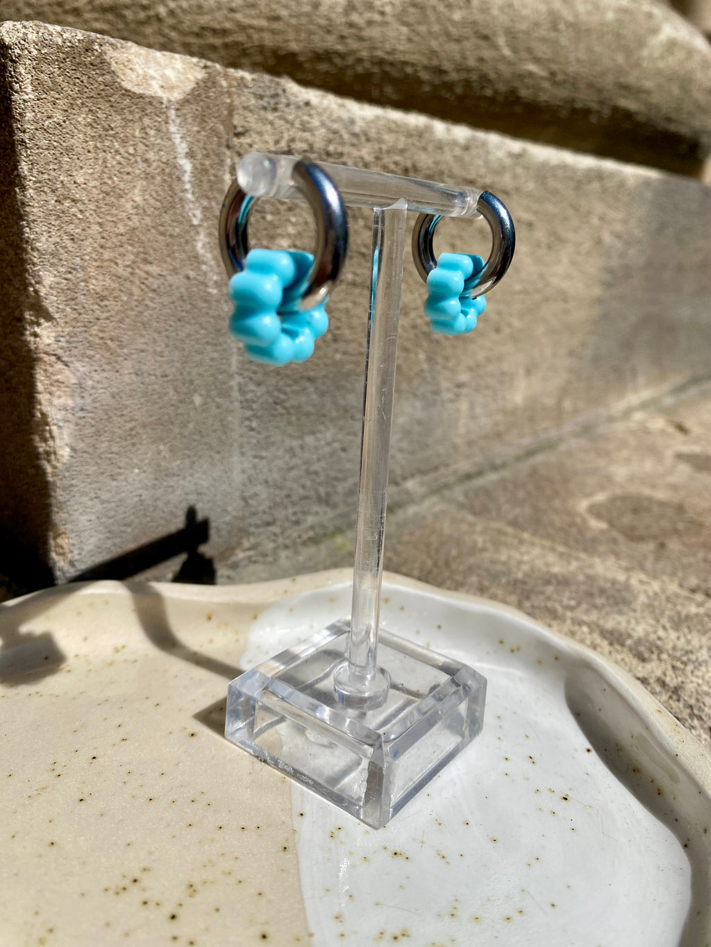 Bubble Flower Charm Hoops