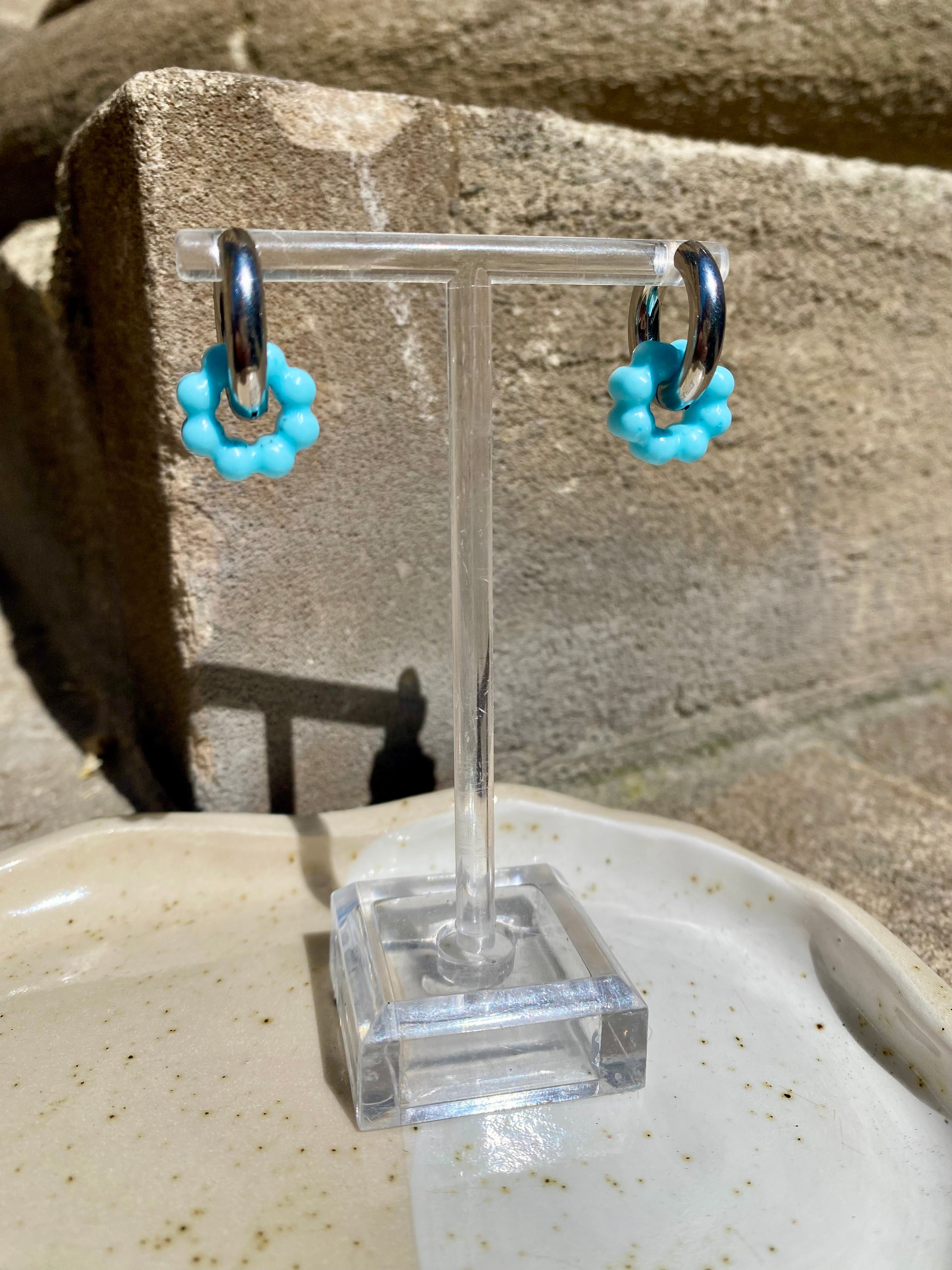 Bubble Flower Charm Hoops