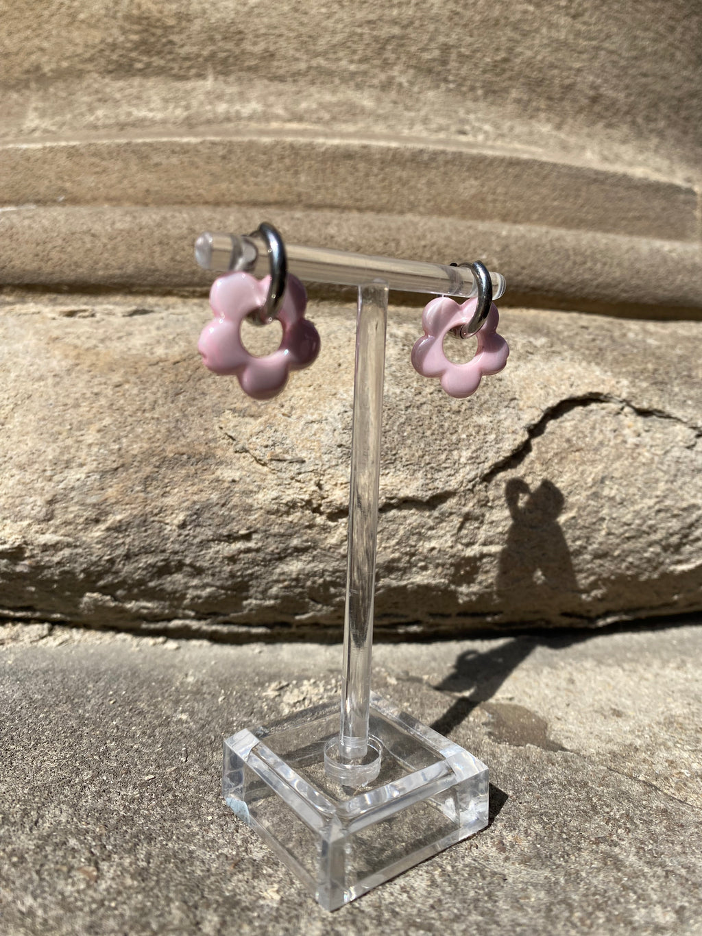 Pink Iridescent Flower Hoops