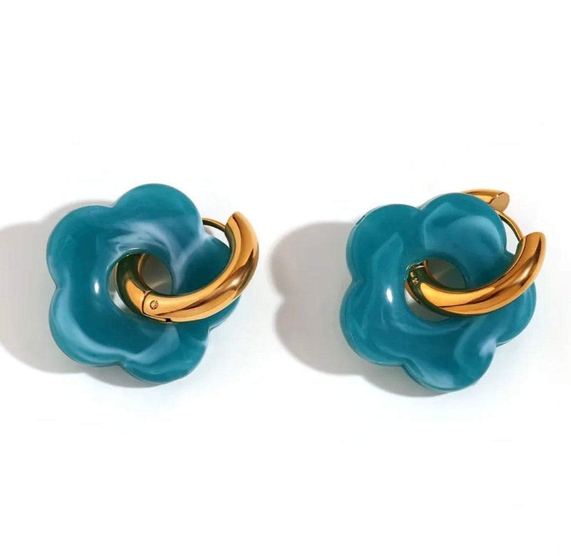 Large Resin Flower Charm Hoop Earrings