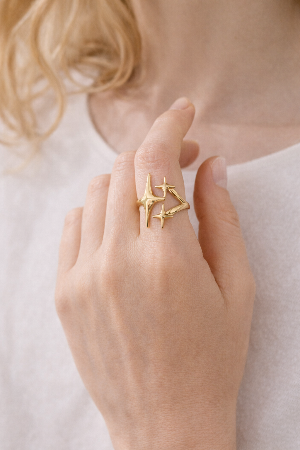 Waterproof Tarnish-Proof Starburst Ring – Gold Ion Plated Stainless Steel