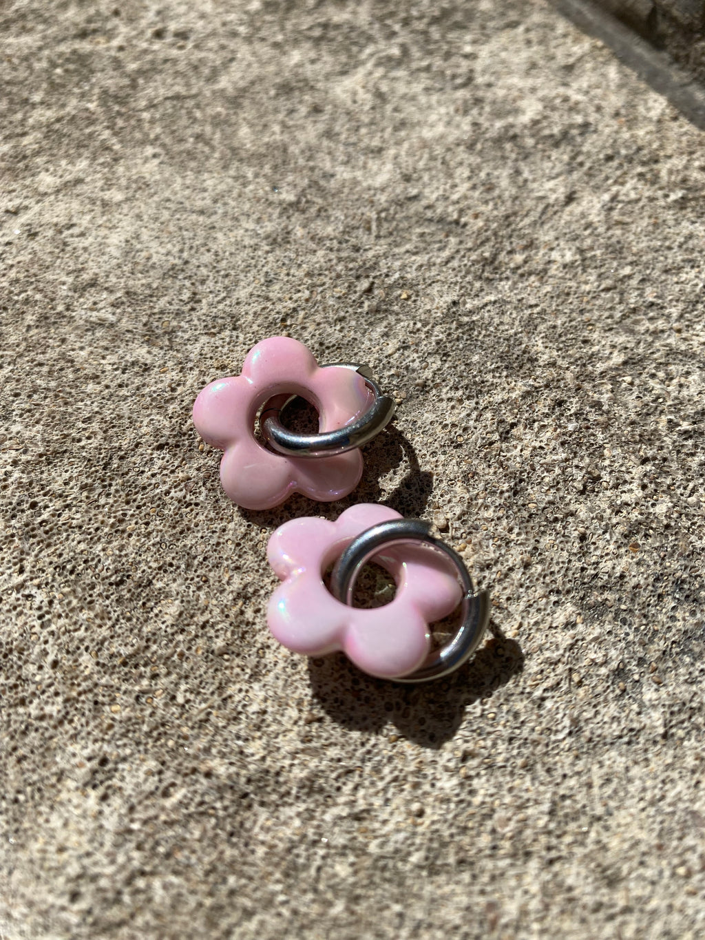 Pink Iridescent Flower Hoops
