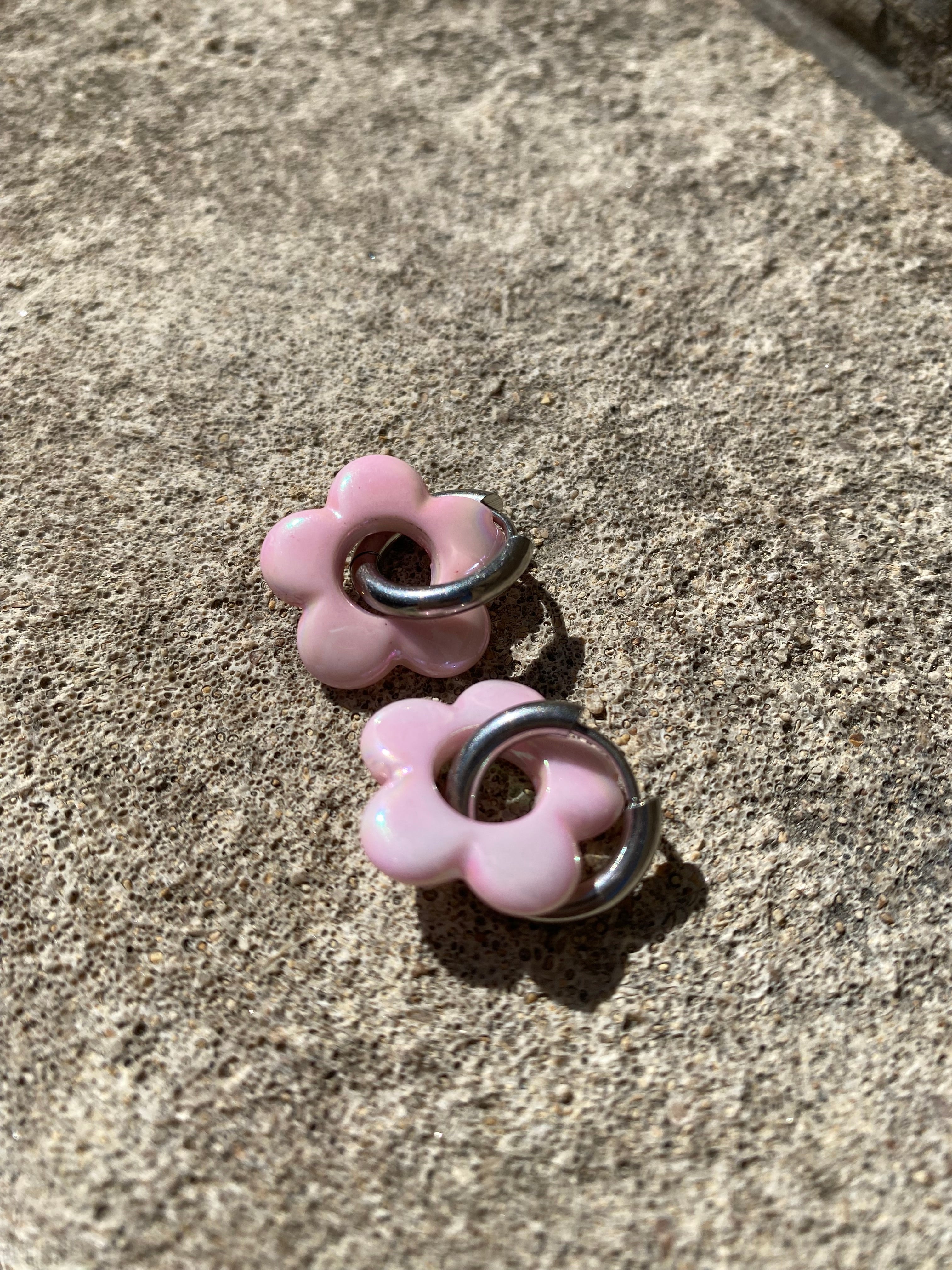 Pink Iridescent Flower Hoops