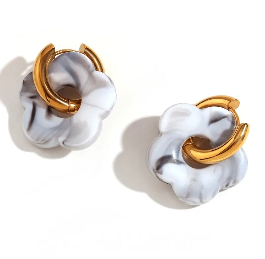 Large Resin Flower Charm Hoop Earrings