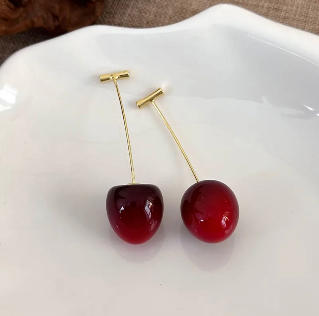 Resin Cherry Drop Earrings