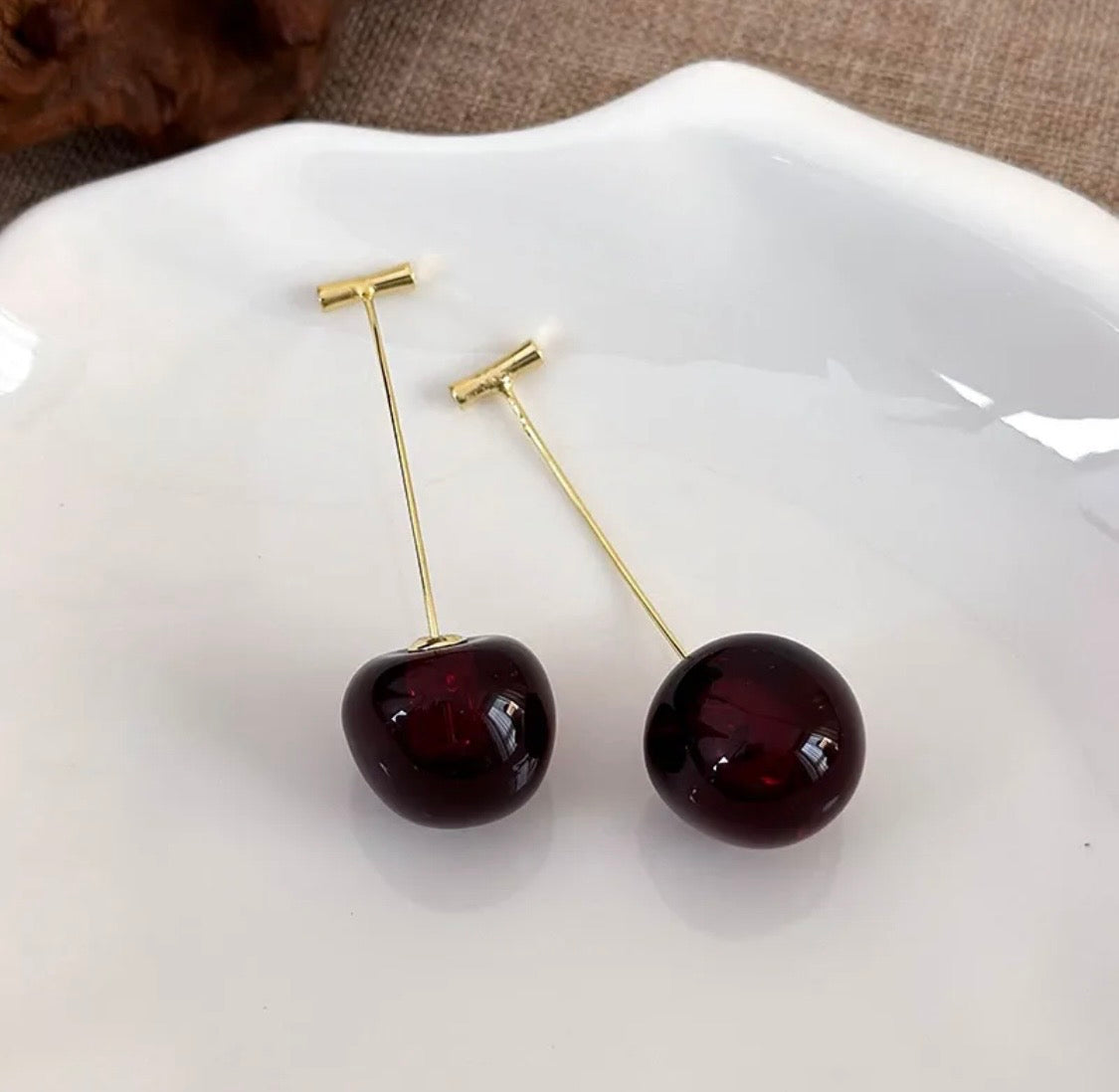 Resin Cherry Drop Earrings