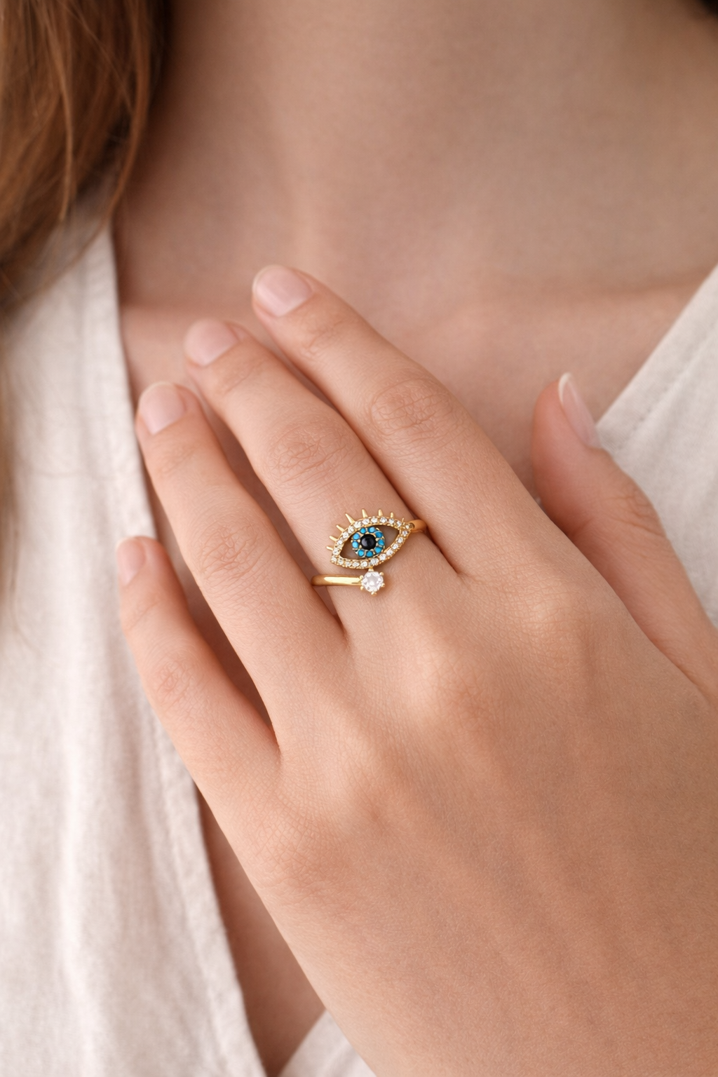Waterproof Evil Eye Ring – Tarnish Free Gold or Silver Ion Plated Stainless Steel Protective Jewellery