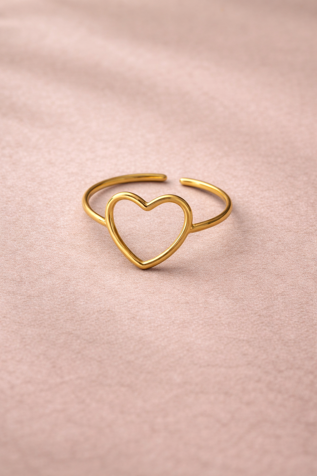 Waterproof Open Heart Ring – Gold Ion-Plated Stainless Steel Tarnish-Free Adjustable Minimalist Heart Ring for Everyday Wear