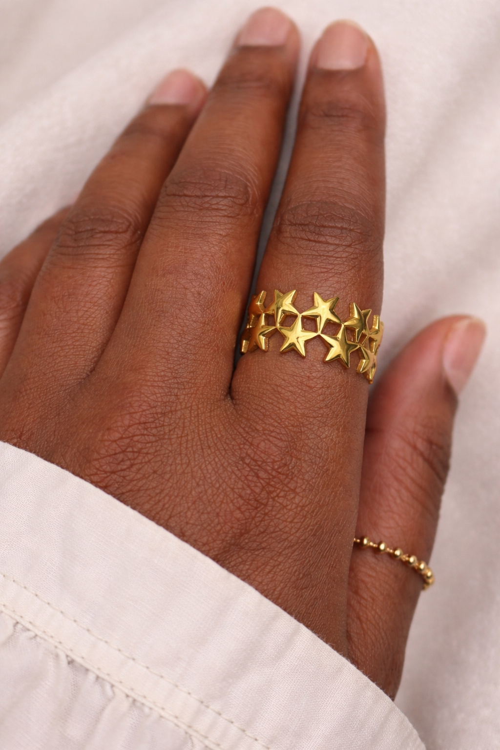 Waterproof Gold Star Band Ring – Ion Plated Stainless Steel Tarnish-Free Statement Ring