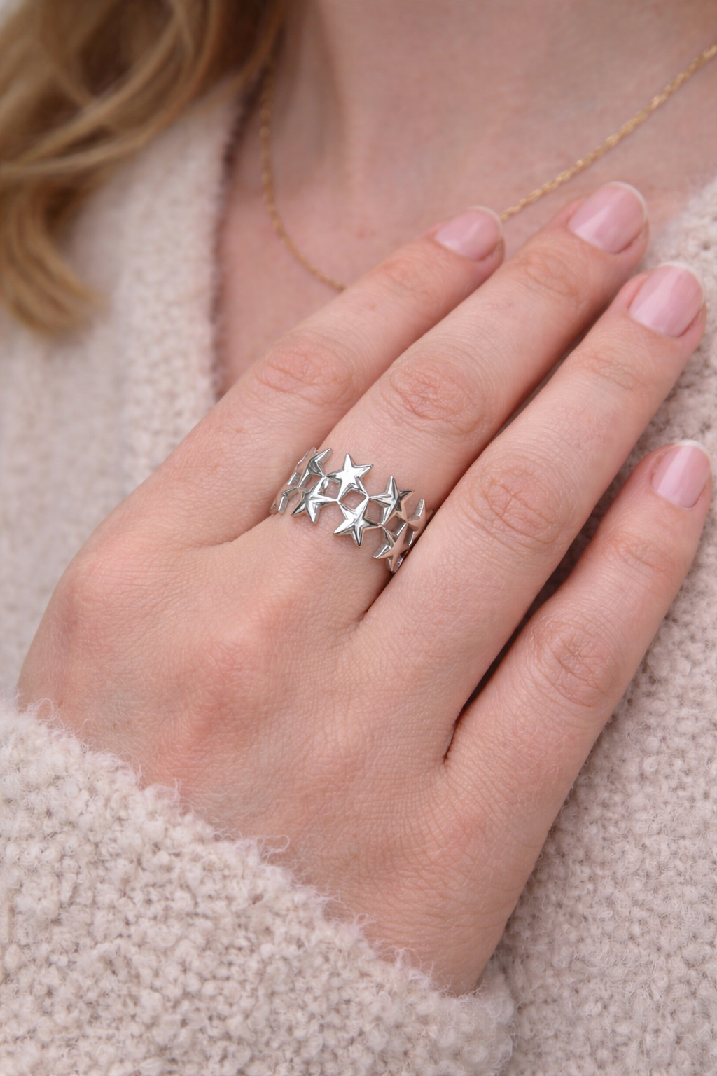 Celestial Star Band Ring – Silver Ion-Plated Stainless Steel