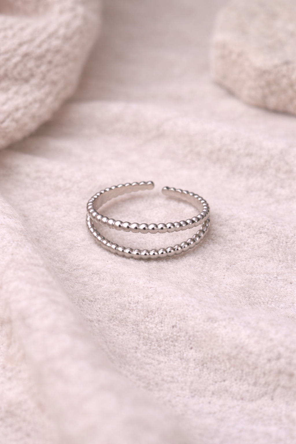 Silver Beaded Double Band Waterproof Ring