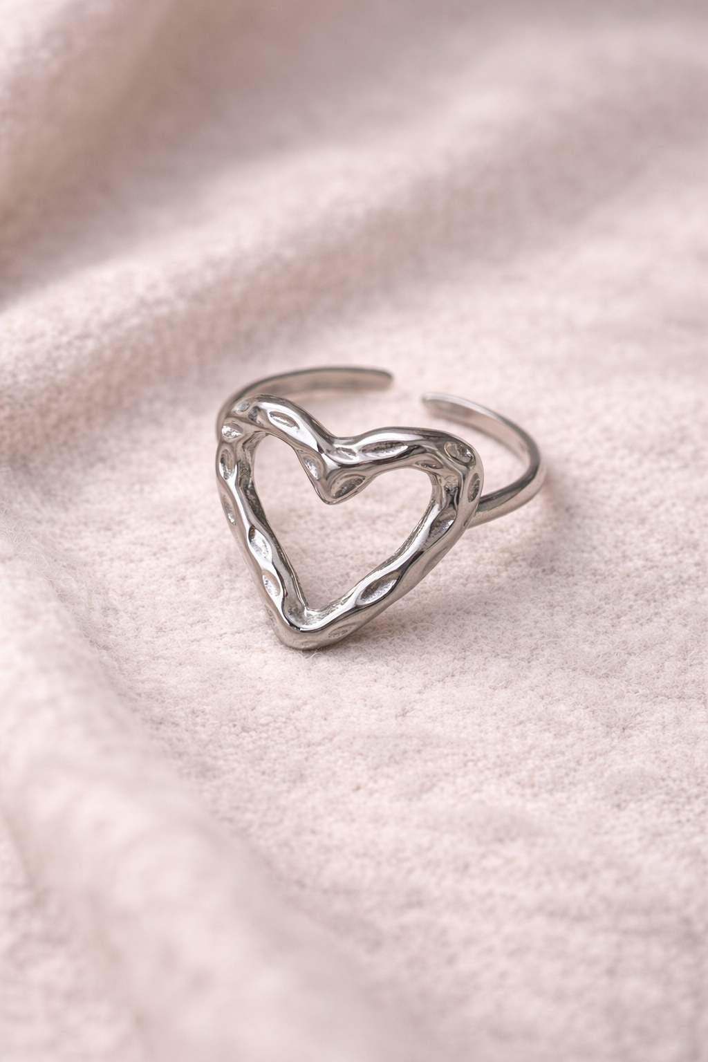 Open Heart Silver Ring – Stainless Steel, Ion Plated, Tarnish Resistant