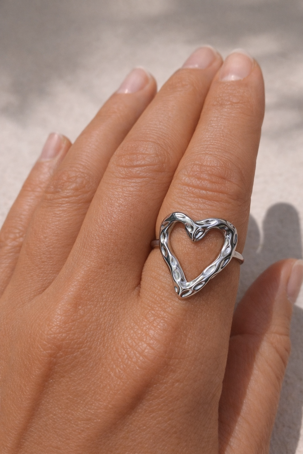 Open Heart Silver Ring – Stainless Steel, Ion Plated, Tarnish Resistant