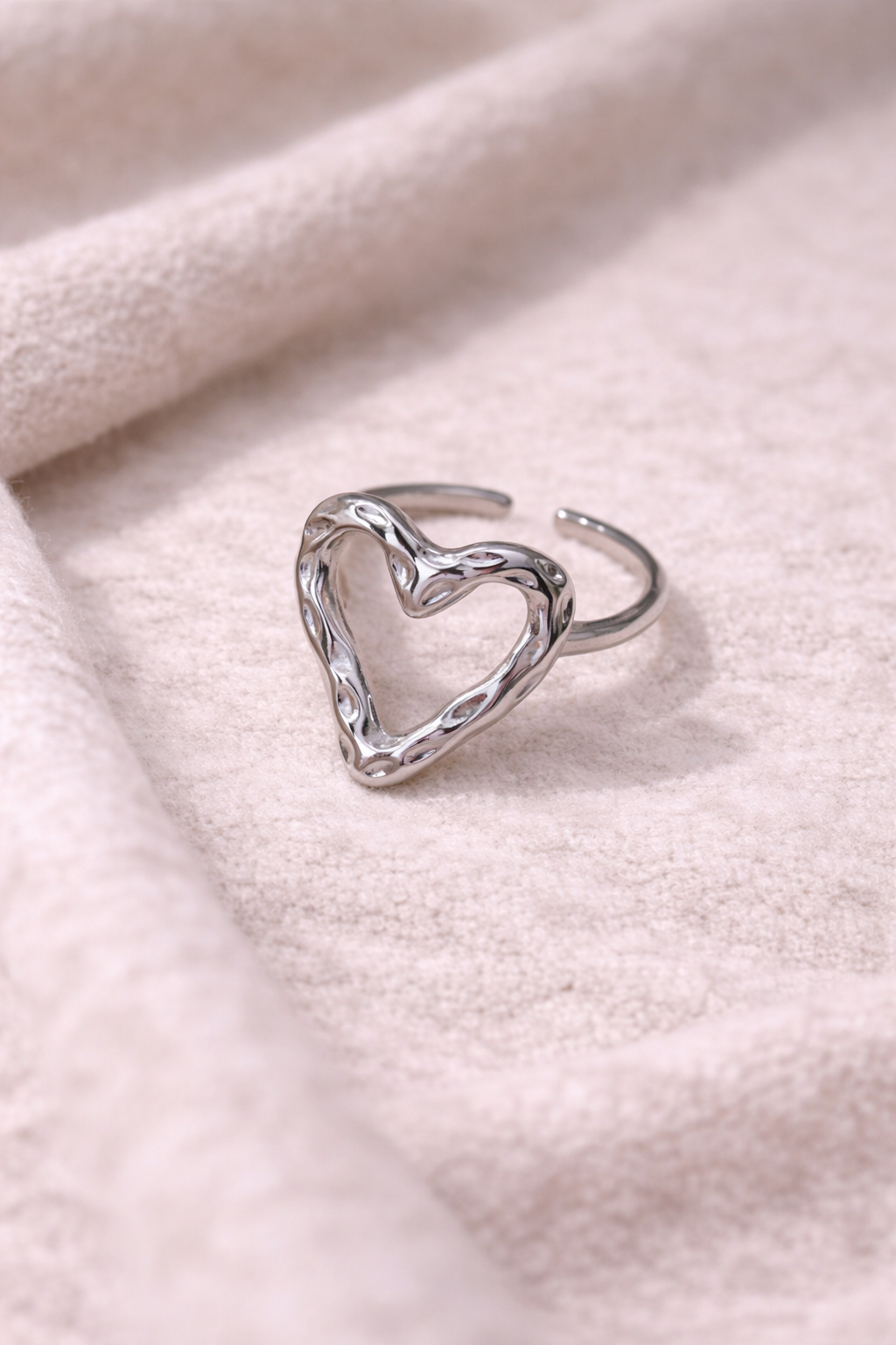 Open Heart Silver Ring – Stainless Steel, Ion Plated, Tarnish Resistant