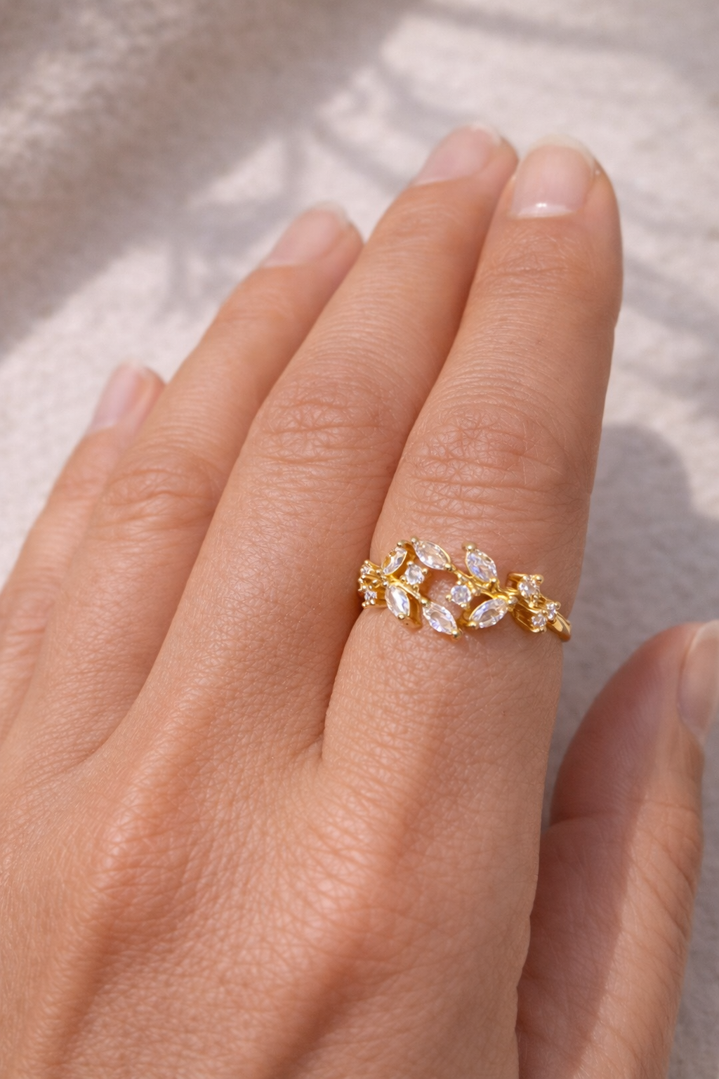 Gold Ion-Plated Stainless Steel Gemstone Statement Ring