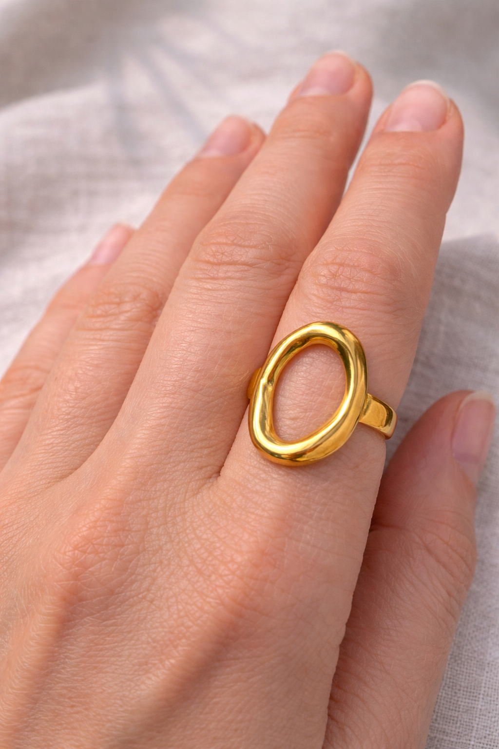 Irregular Open Oval Gold Ion-Plated Stainless Steel Statement Ring