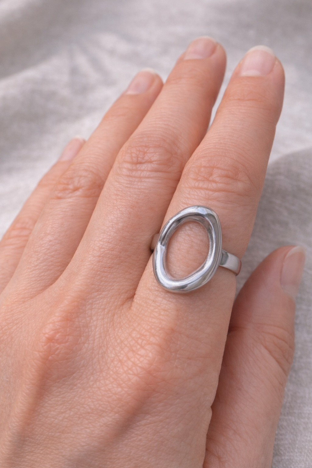 Sculpted Oval Stainless Steel Ring