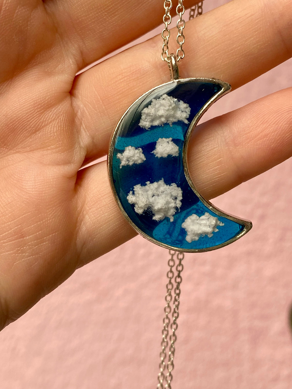 Resin Moon & Clouds Necklace